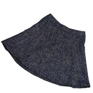 ANN TAYLOR Midi Skirt Size 6 Navy Blue Woven Tweed Wool Blend A-line Twee School